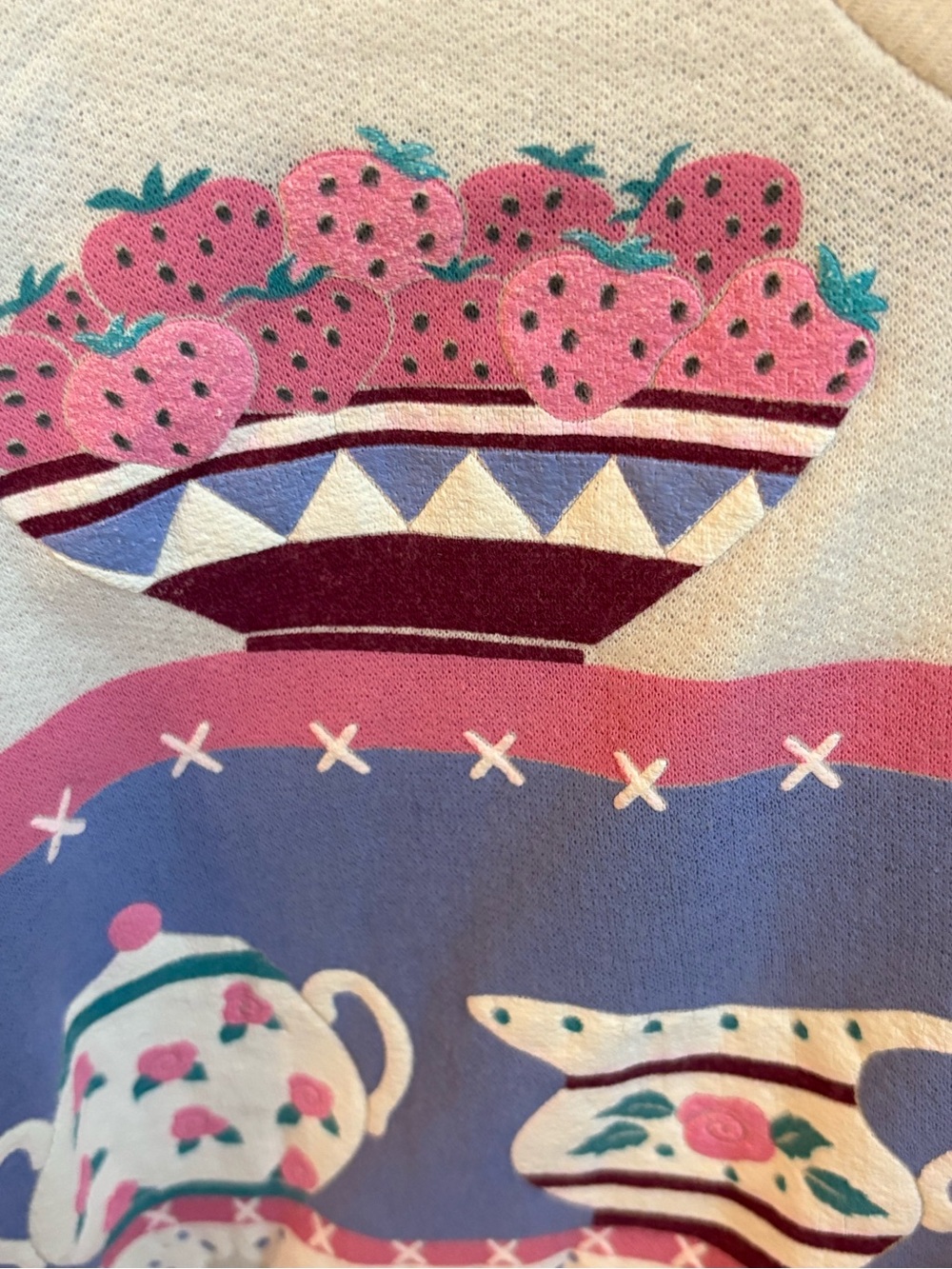 Vintage Cream Cat & Tea Party Print Turtleneck Sweater medium - Picture 3 of 12